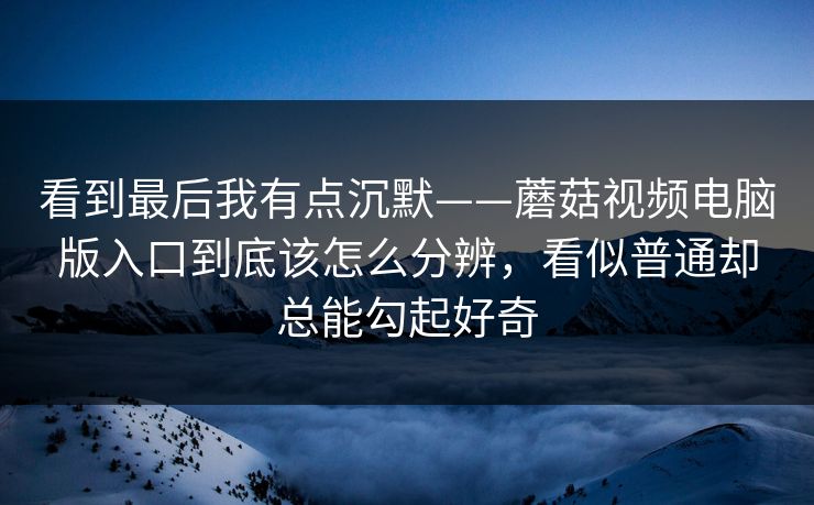 看到最后我有点沉默——蘑菇视频电脑版入口到底该怎么分辨，看似普通却总能勾起好奇